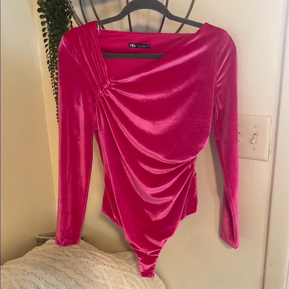 Zara Crushed Velvet Long Sleeve Bodysuit